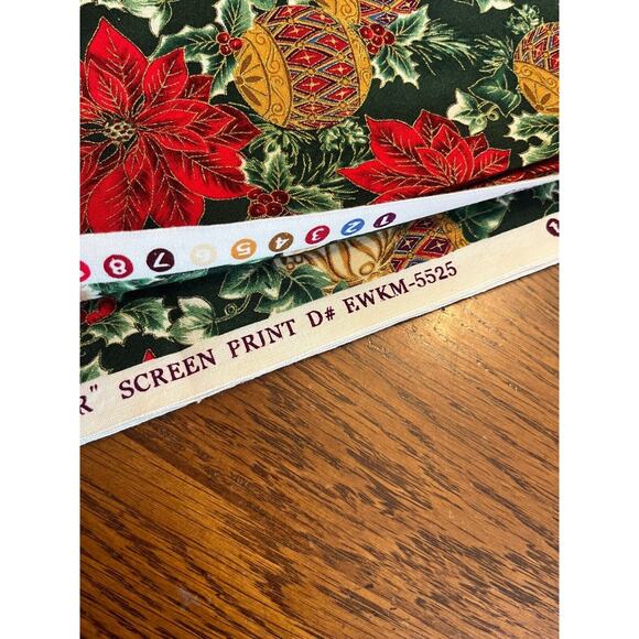 Woodland Splendor Poinsettia Ornament Holiday Gold Christmas Fabric 2.5 Yd X 42” - Picture 2 of 6